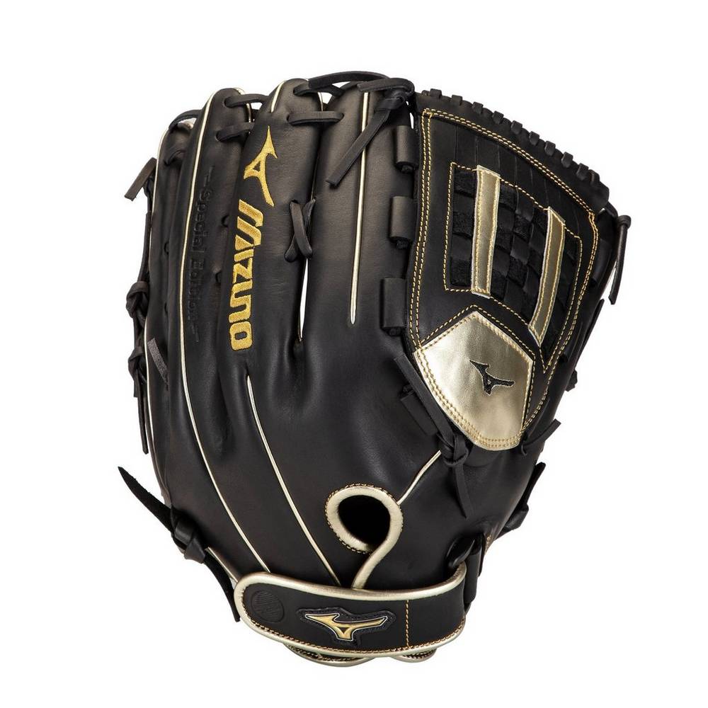 Panske Rukavice Mizuno MVP Prime SE Slowpitch 14" Softball Čierne/Zlate Vypredaj HVDG30192